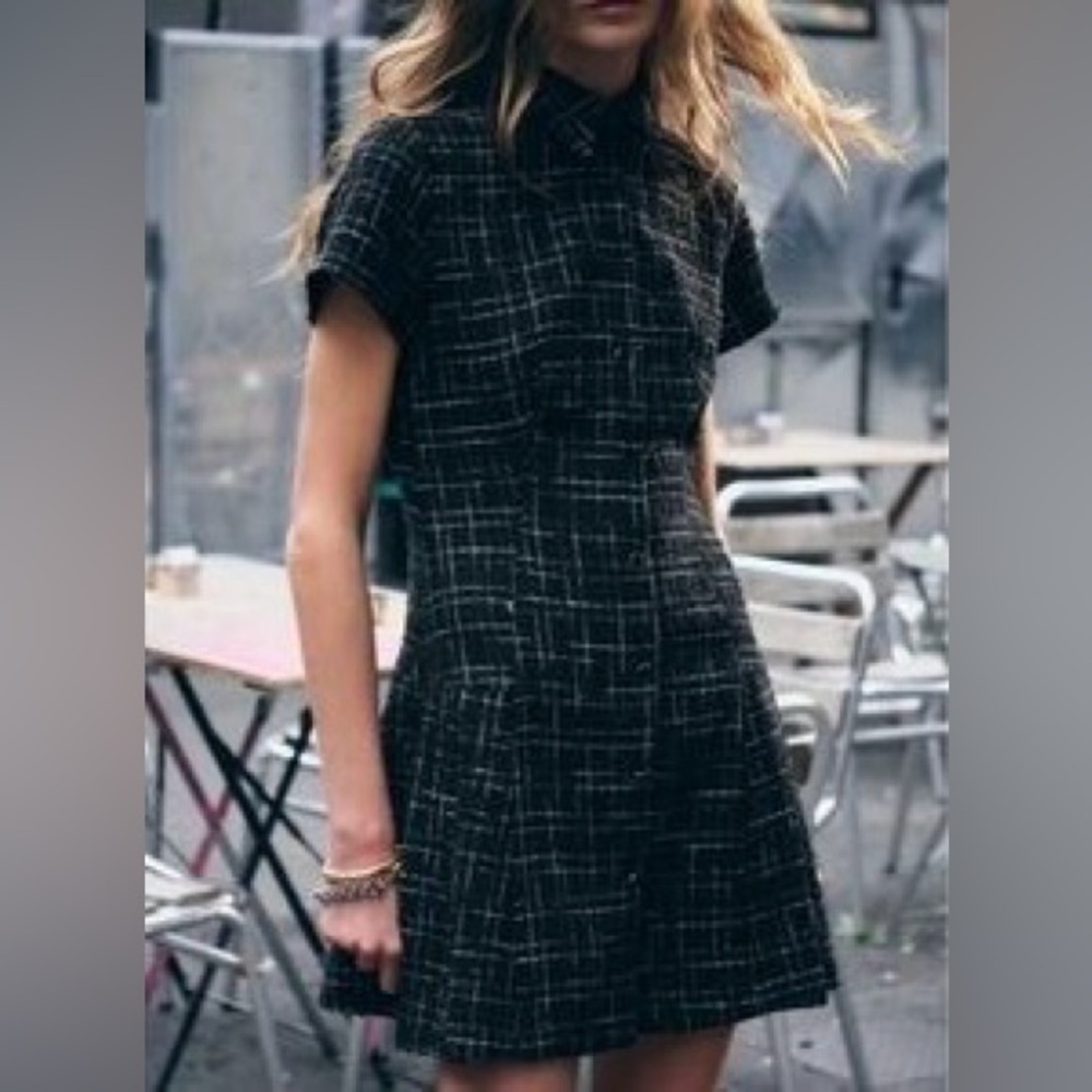 NWT Zara tweed black and white short sleeve dress XS